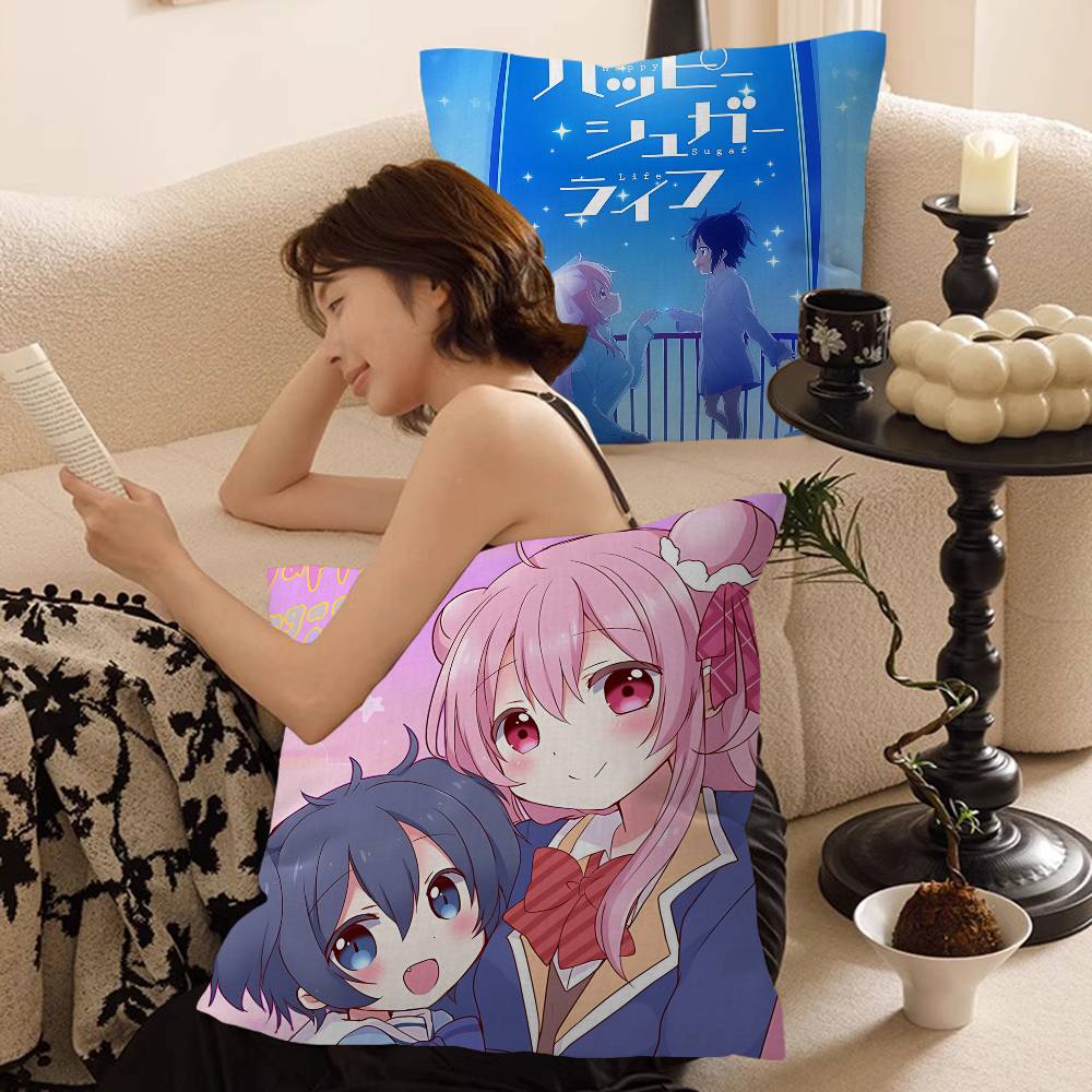Happy Sugar Life Pillow Covers Cartoon Sofa Decorative Home Doublesided Printing Short Plush Cute Cushion Cover