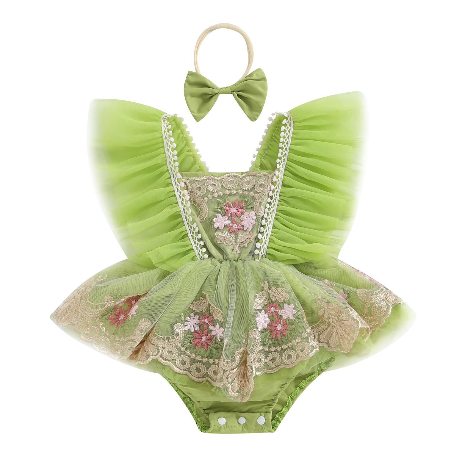 

Наряд для новорожденных девочек 3, 6, 12, 18, 24 месяцев, тюлевой комбинезон с цветочной вышивкой и рукавами-крылышками, платье в стиле пэчворк с бантом, летняя одежда 3-6 Months лимонно-желтый