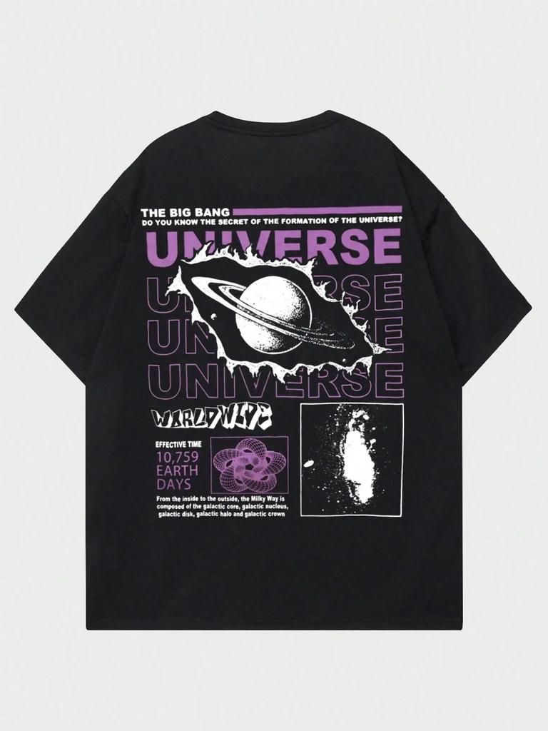 "The Secret of The Big Bang" Men's T-Shirt Summer Cotton Breathable Oversized Hip-Hop Street Style Graphic Short Sleeve Tee