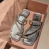 -Women's shoes cool slippers women's summer new wear rhinestone sandals one-word low-heeled flat slippers