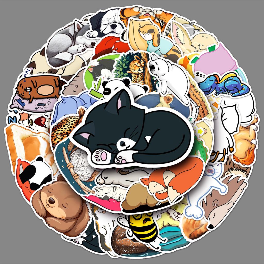 50 Sleeping Animals Doodle Stickers Personality Cartoon Cute Panda Decorative Water Cup Suitcase Stickers