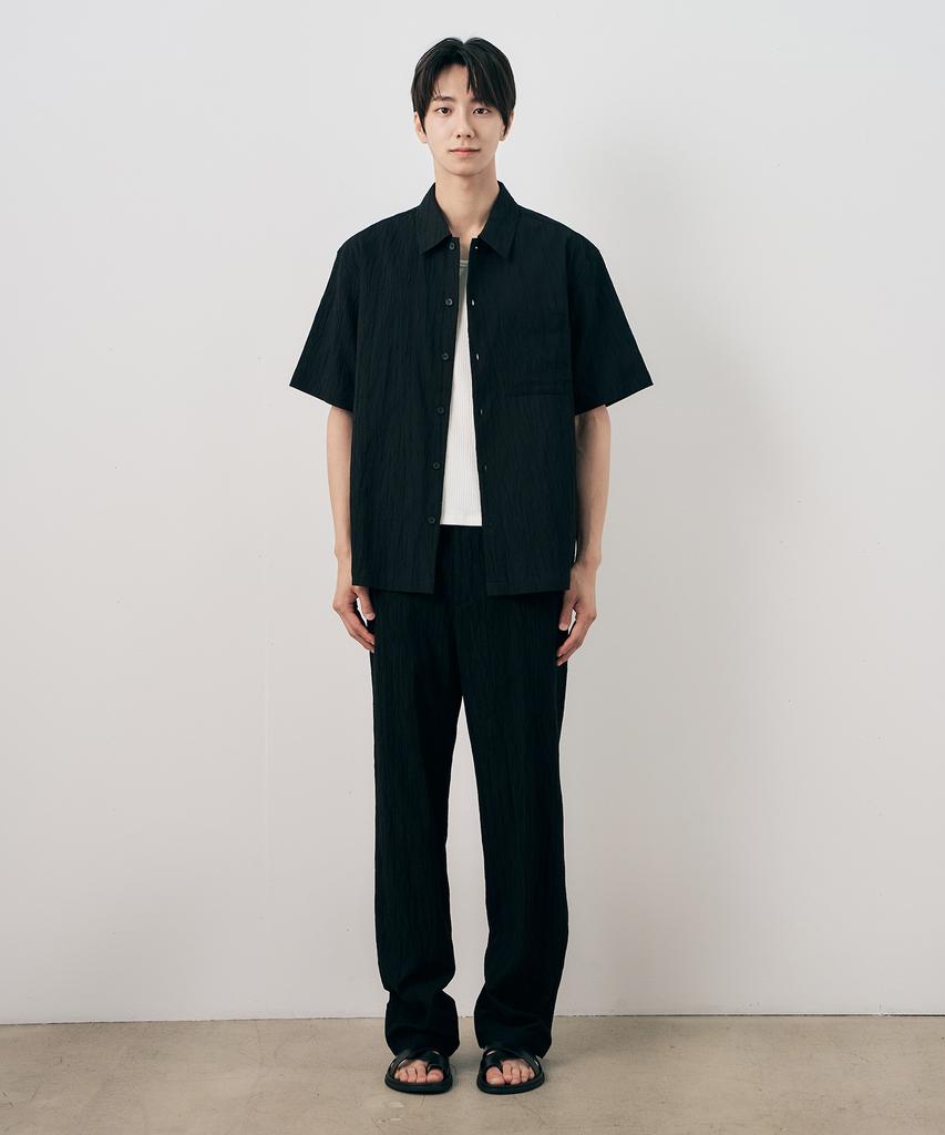 MINDBRIDGE [Couture] Crease Oversized Short Sleeve Pleated Shirt - 2 Colors