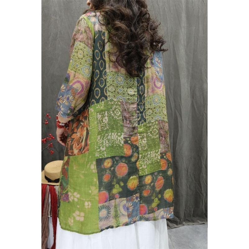 Blusa da Donna Oversize a Manica 3/4 con Stampa Floreale Patchwork Top Casual Largo