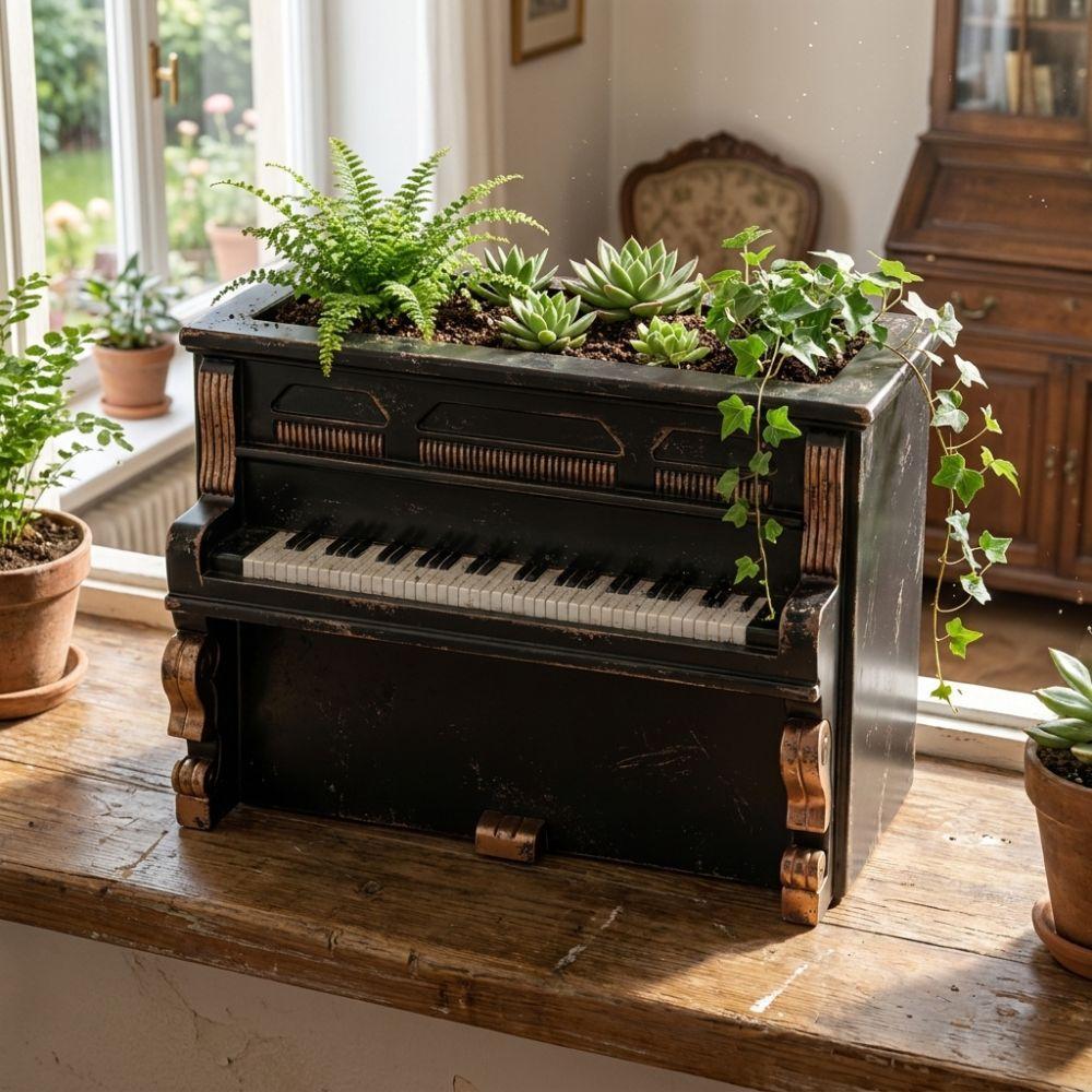 Decorative Piano Planter Retro Style Succulent Pot Piano Flower Pot Desktop Decoration