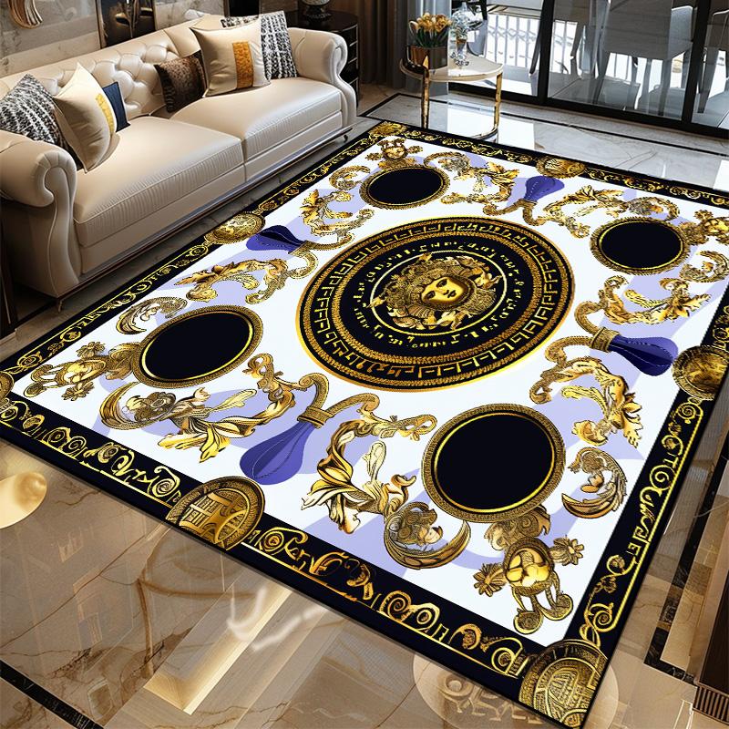 Luxusní Evropská Dekorace Domova Koberec Luxusní Zlaté Velké Koberce do Obývacího Pokoje Hala Senior Vily Podložka pod Konferenční Stolky Pratelný