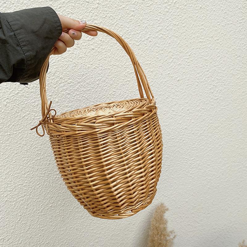 

Wicker basket bag women summer beach natural rattan straw bucket totes handmade woven handbags 2026 new