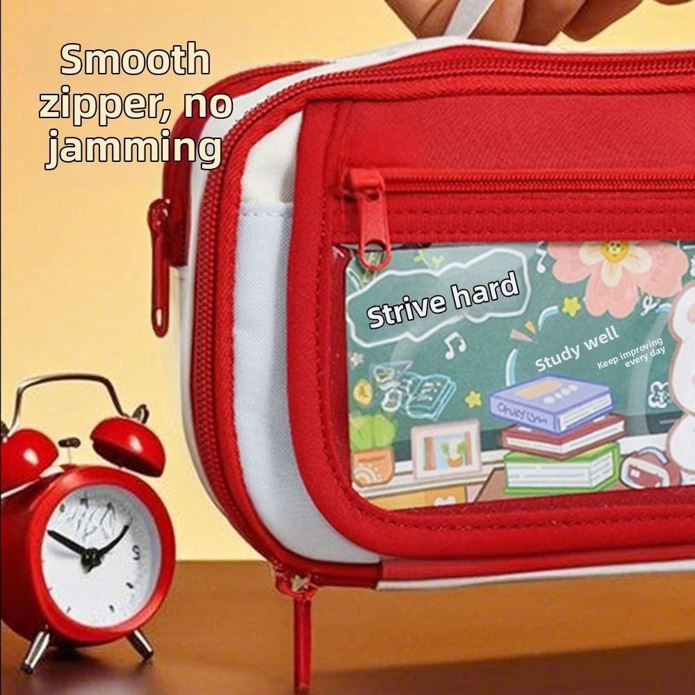 Large Capacity Pencil Storage Bag Bear Zipper Stationery Bag  School Office Supplies