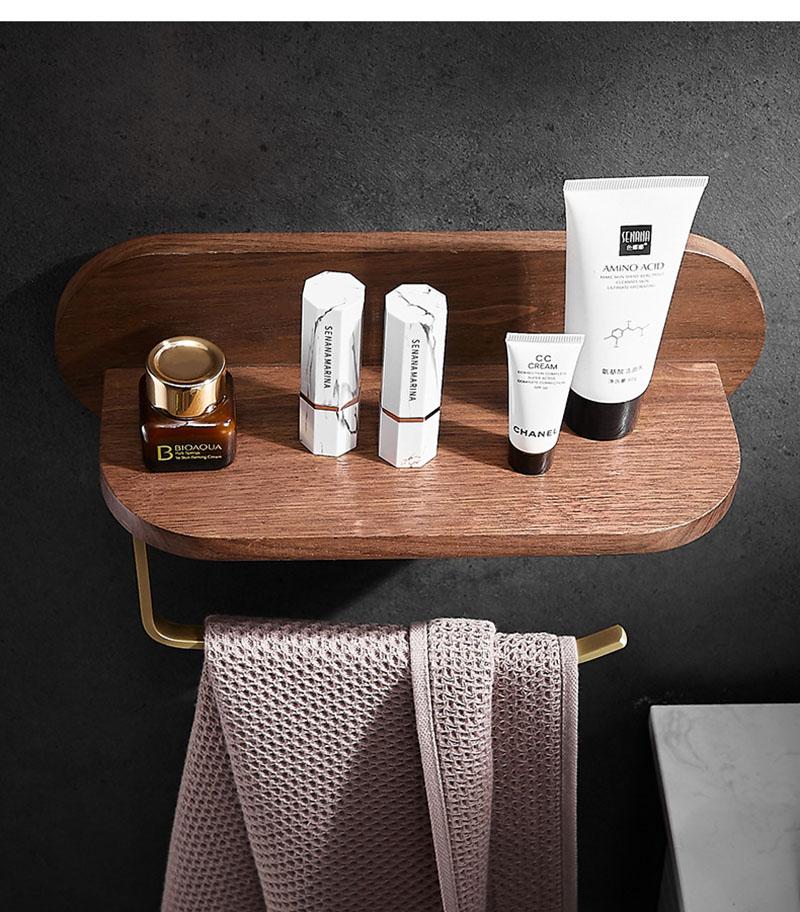 Brass Walnut Bathroom Multipurpose Storage Rack Wall Mounted Towel Rack Brushed Gold Dresser Storage Rack Bathroom Shelf