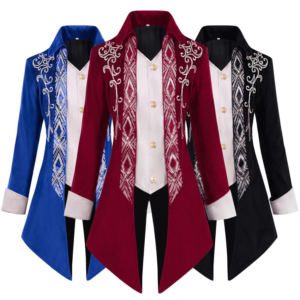Gothic Victorian Tuxedo Jacket For Men With Jacquard Fabric For Stage Performances