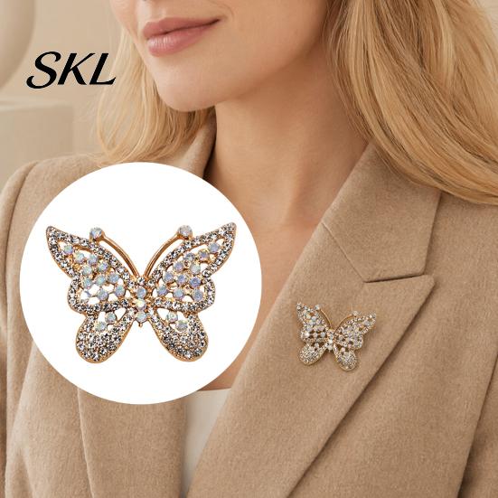 Butterfly Shape Brooch Rhinestone for Women, Vintage Lapel Secure Clasp Pin Pin, Hats Clothes Dress Decorative Jewelry Accessories Electroplated