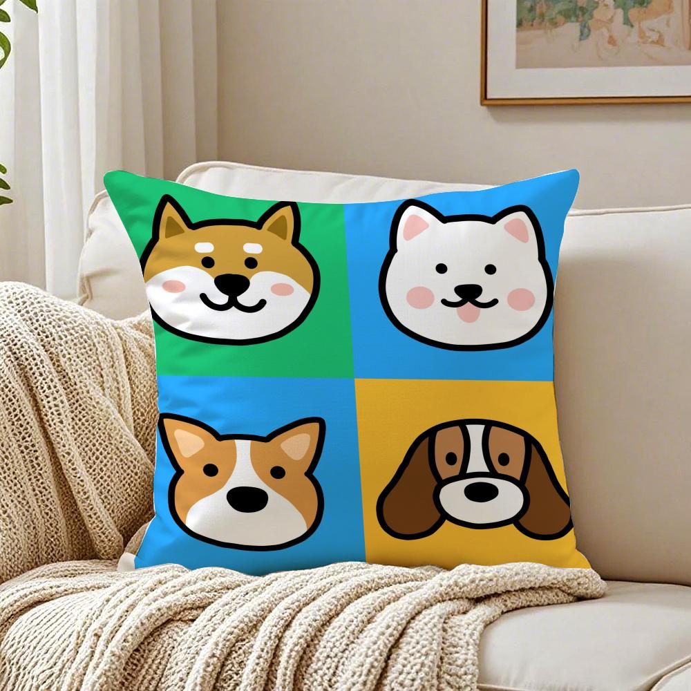 CzteryPunkty Urocze Kreskówkowe Psy Obrazki Poszewka na Poduszkę Poszewka na Poduszkę Antyalergiczna Dekoracja Salonu Sofa Poduszka Pokój