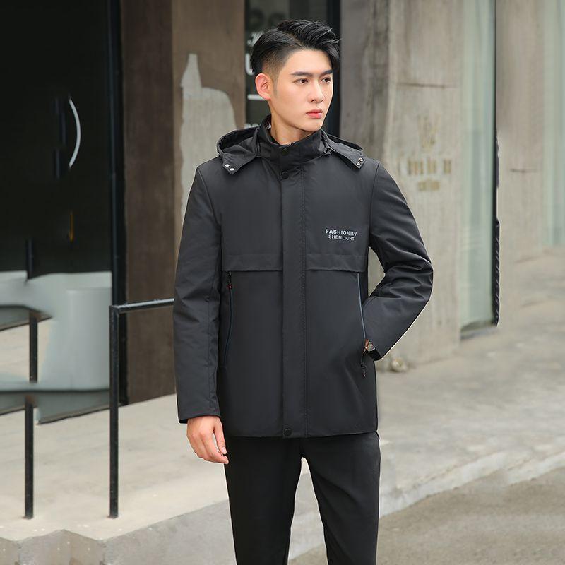 Men's Casual Business Parka with Detachable Hood and Thickened Coat