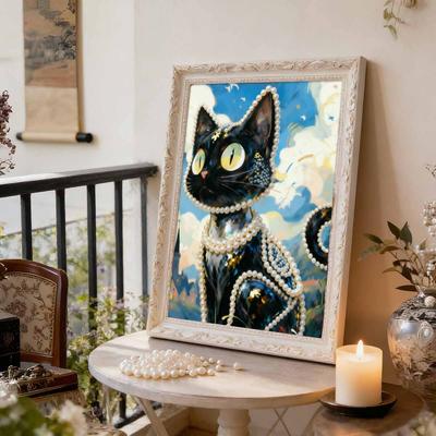 DIY Little Black Cat Pearl Diamond Art Painting Kits for Adults and Beginners,fine View Sparkling Painting Craft Home Wall Decor Handmade Gift