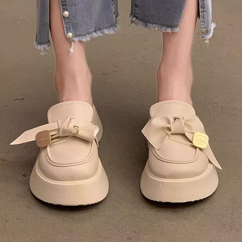 Fashion Baotou Slippers Womens Summer 2025 New Thick-Soled Big Head Bow Muller Sandals Fashion Trend Casual Womens Shoes
