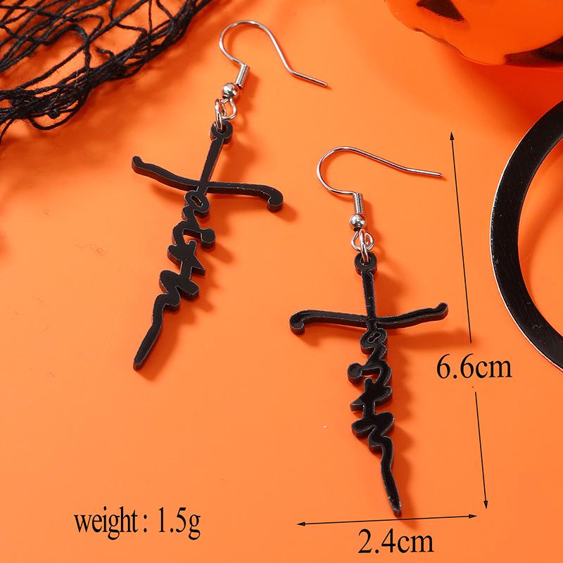 Creative Halloween Cat & Cross Acrylic Earrings - Double-Sided Ear Hooks for Women