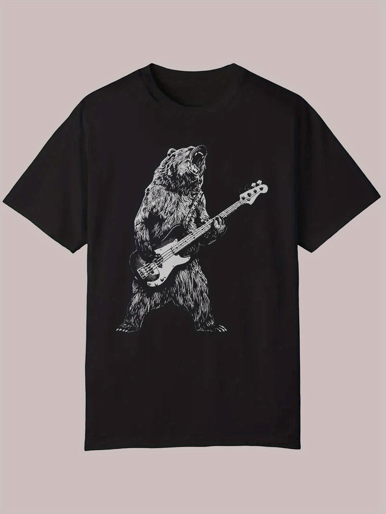 Casual Summer Graphic T-shirt - Black Bear Playing Guitar Design XXXL