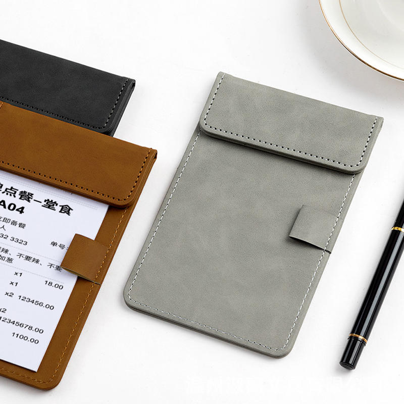 Restaurant Menu Clipboard A6 Writing Pad PU Leather Clipboard Mini Paper Tablet Conference Folder Colorful A6 Bill Clip