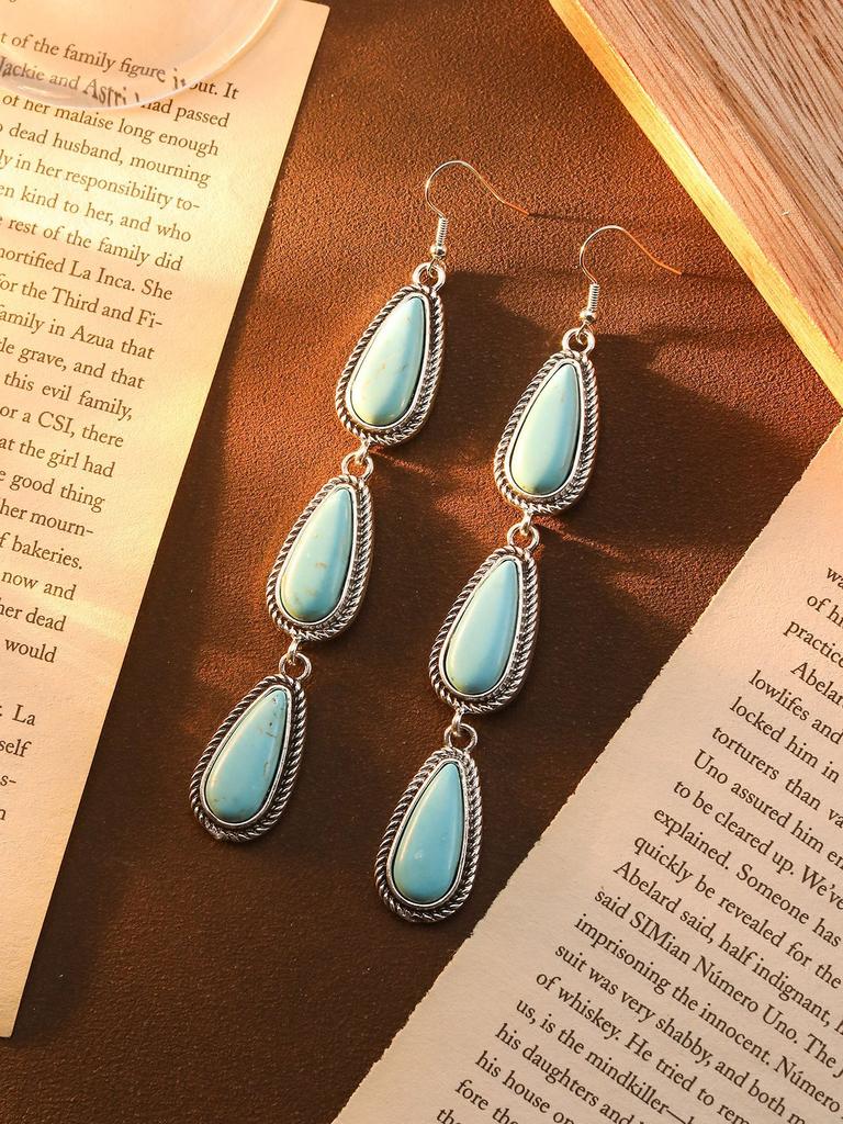 Earrings Bohemian Ethnic Style Earrings Diamond Turquoise Hollow Earrings Women'S Retro Versatile Earrings