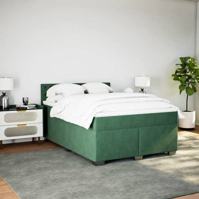 VidaXL Sommier à lattes de lit et matelas Vert foncé 160x200cm Velours 3286369
