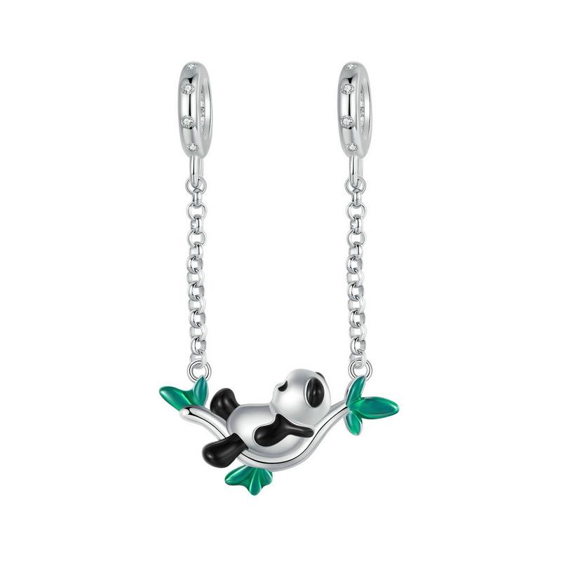 WOSTU 925 Sterling Silver Enamel Animals Bamboo Panda Pendant Lovely Pet Beads Fit Original Bracelet Bangle DIY Jewelry Gift