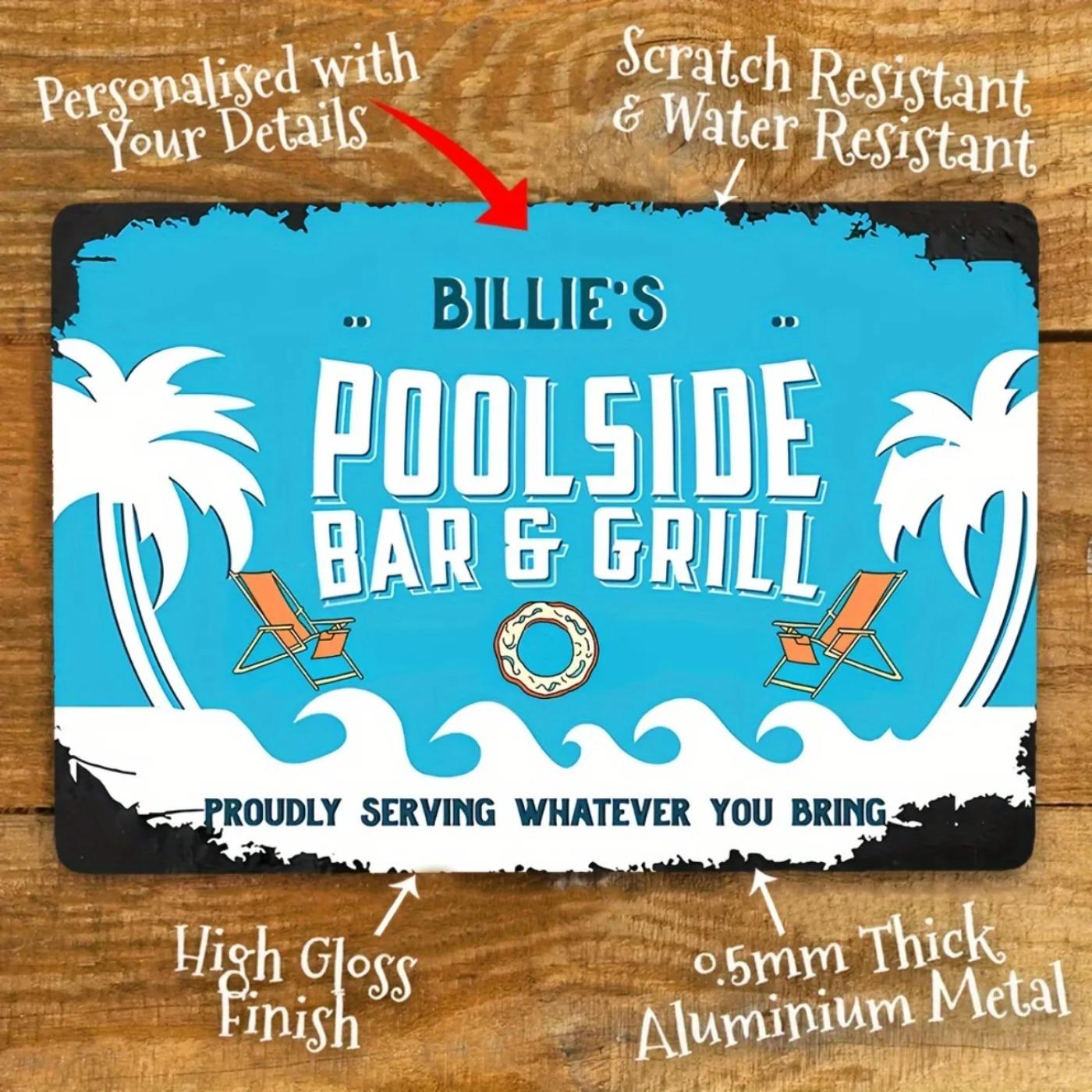 Personalized Pool Bar Grill Metal Sign Home Outdoor Wall Decor красный