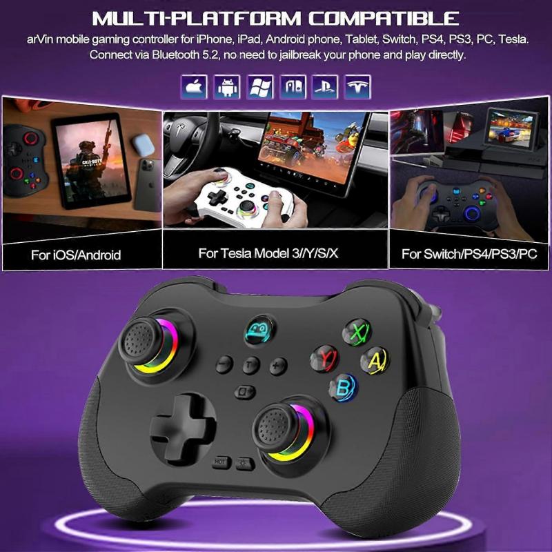 Mando Inalámbrico RGB Gamepad Compatible con Bluetooth para PS4 Switch (Negro)