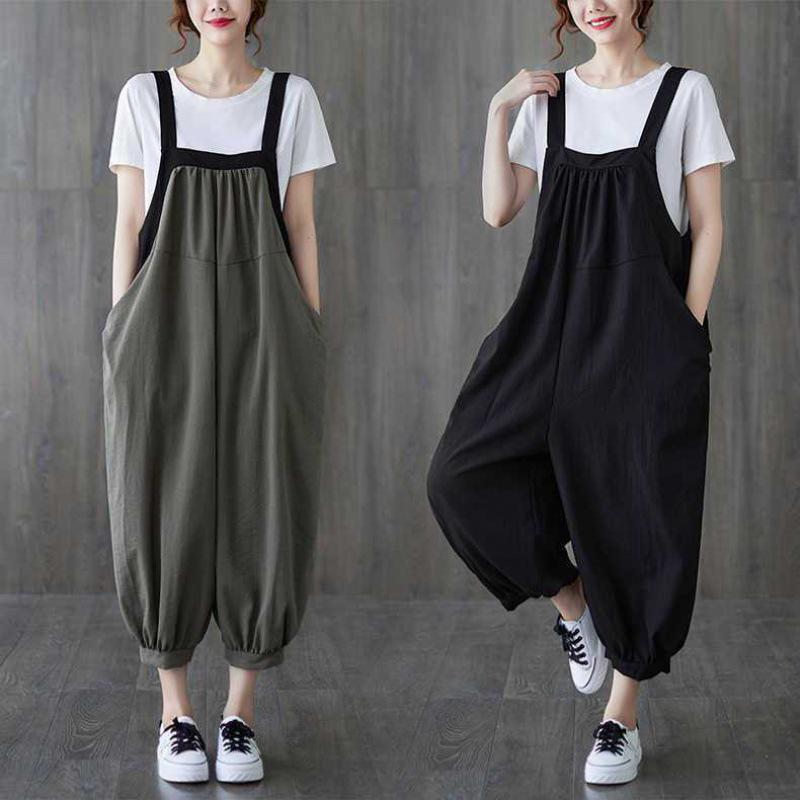 

Women s Plus Size Spaghetti Strap Cotton Jumpsuit with Lantern Pants for Summer 2XL (155-175 jin)