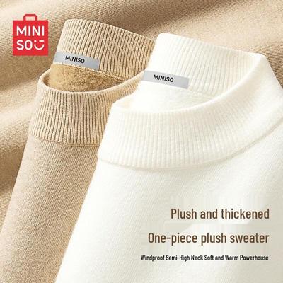 MINISO Men's Fleece-Lined Mock Neck Sweater