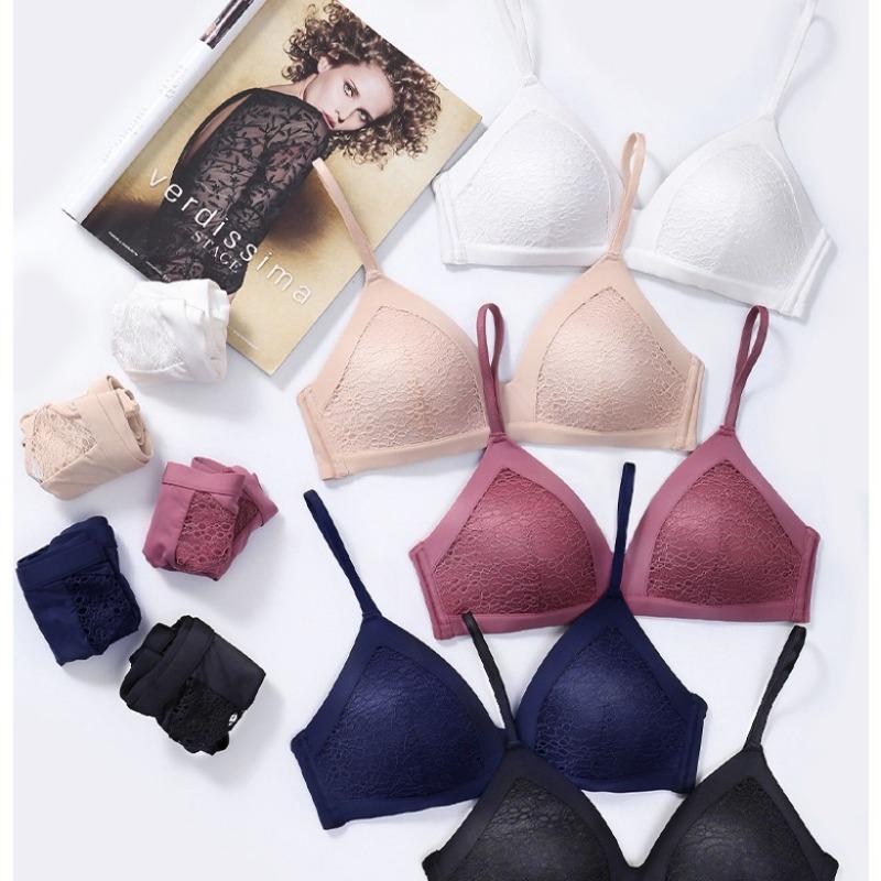 Comfortable Non-wired Bra French Lace Small Chest Push-up Bra Sexy Breathable Underwear Set