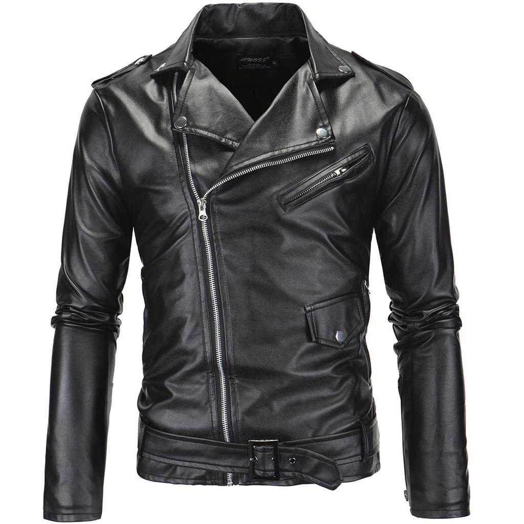 Spring Men's Jacket Motorcycle Slim Fit Trendy Casual Lapel Zipper Leather Jacket Men