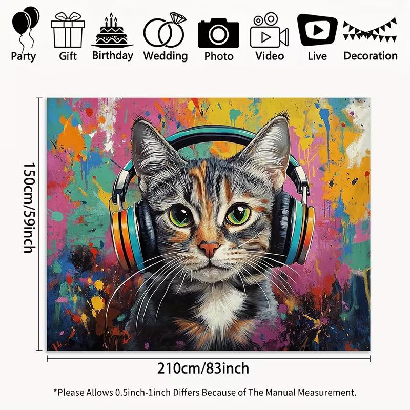 Hip Hop Cat 2D Backdrop, Colorful Graffiti & Music Photo Background