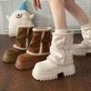 Thick-soled lamb wool short snow boots women's winter small high-heeled trousers short boots plush white fluffy boots