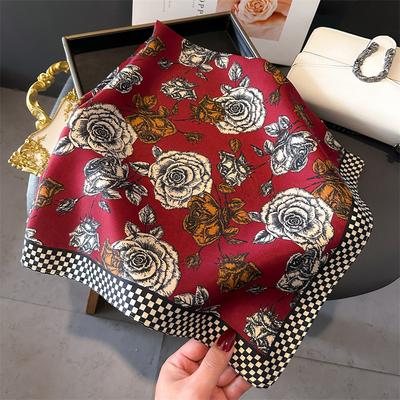 Fashion Luxury  Silk Shawl Square Scarf Women Hijab Flower Print Scarves Wraps Neckerchief Hair Ribbon Headband Bandana