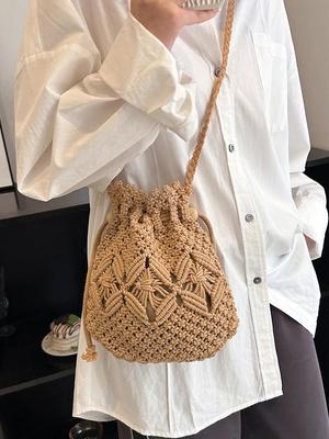 Women's Large Capacity Woven Beach Bag 2025 - Trendy High-End Summer Crossbody Bucket Bag.