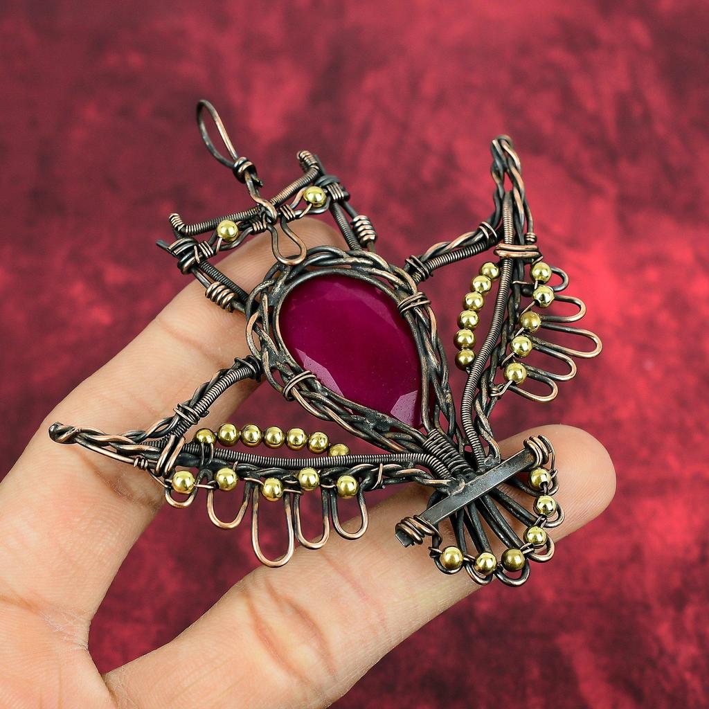 Faceted Kashmir Ruby Pendant Copper Wire Wrapped Jewelry Owl Pendant Handmade Pendant Gemstone Jewelry Copper Wire Pendant Gifts For Friend