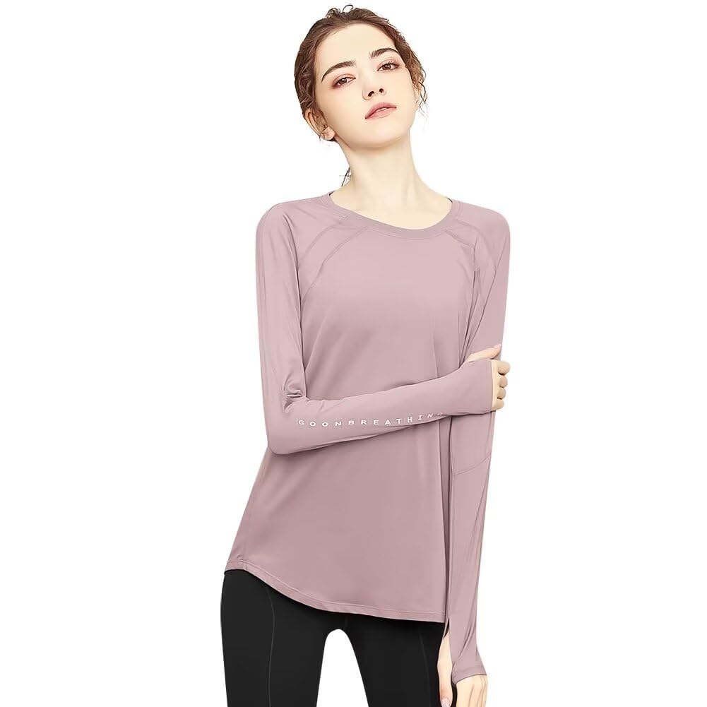 

Одежда для йоги с длинным рукавом, свободная, с отверстиями для больших пальцев, для тела, для спортзала, для пилатеса, для тренировок, для бега, длинная, защита от УФ-излучения, быстросохнущая, [Rovidorx] Топы, Футболки, Женская, Спортивная, Облегающая,