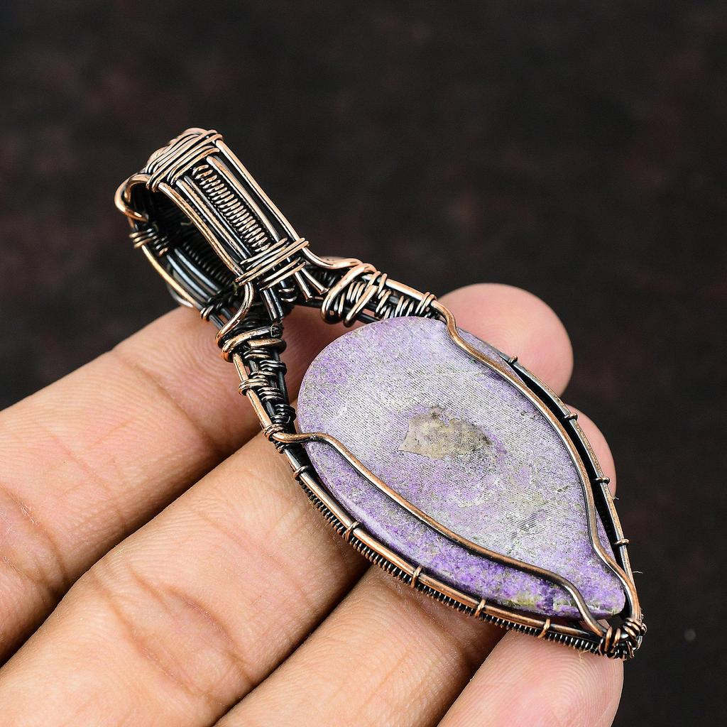 Purpurite Gemstone Pendant Copper Wire Wrapped Pendant Handmade Pendant Rainbow Moonstone Copper Jewelry Gift For Mother Purpurite Jewelry