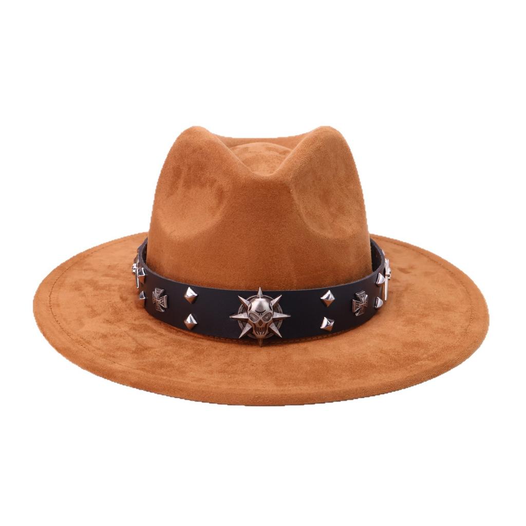 Men'S And Women'S Skulls, Western Cowboy Hats, Autumn And Winter New Suede Top Hats, High-End Flat-Brimmed Jazz Hats