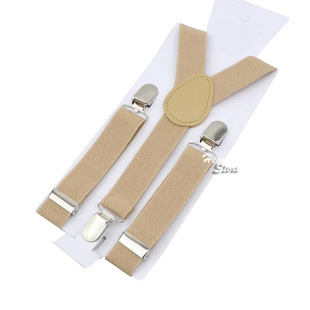 Men Kids Yellow Khaki Brown Suspender Bowtie Set Elastic Adjustable Y-Back Braces Straps Daily Father-Child Braces Accessory
