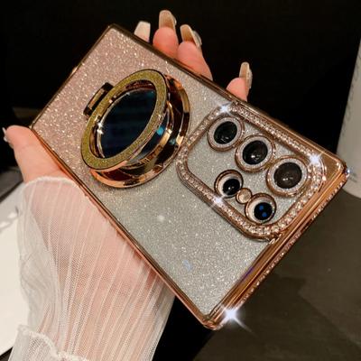 Für Samsung Galaxy S25 S24 Ultra Luxus Glitter Spiegelhalter Flash Plating Diamantrahmen Telefonhülle für Samsung S22 S23 S24 S25 Plus Cover