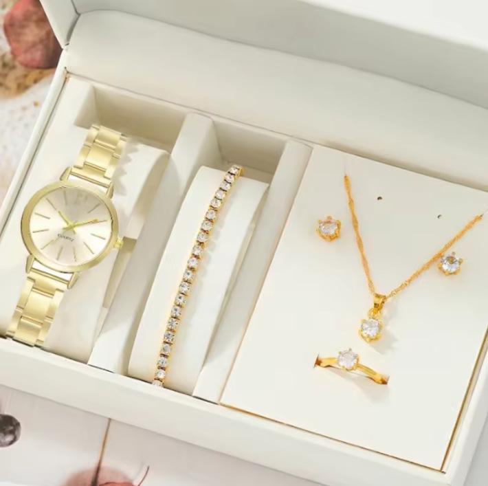 Fashion Roman Numeral Women's Watch & Bracelet Set with Diamond Inlay