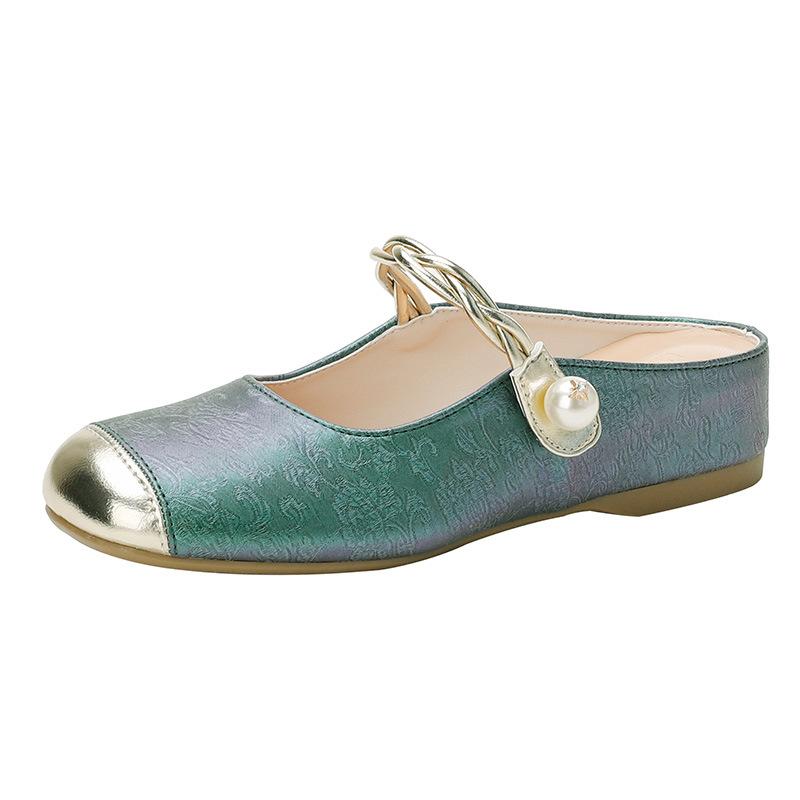 

Summer new new Chinese style soft sole inner height increase Mary Jane women s shoes bag head half slippers 39 зелений