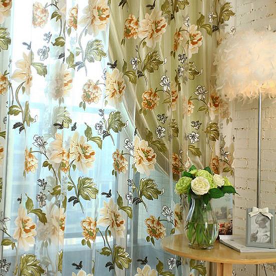 Embroidered Peony Window Room Divider Curtain Line Hanging On Rod Door Valance
