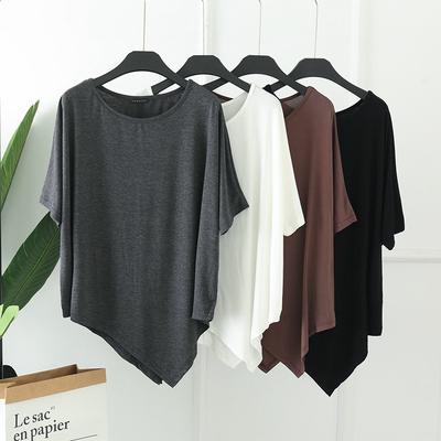 Summer Women's  Irregular Batwing Sleeves T-shirt  Modal O-Neck Tshirt Loose Casual Tshirts Plus Size Base Tee Tops