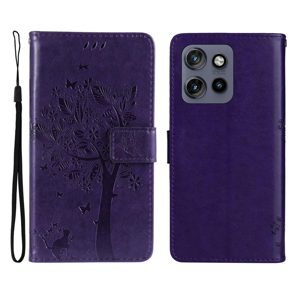 For Motorola Edge 50 Neo 5G/Moto S50 5G/Thinkphone 25 5G Phone Case with Stand Cat Tree Pattern Leather Wallet Mobile Cover