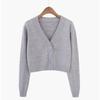 Fashion Short High Waist Long Sleeve Collar Women's Knit Cardigan Sweater Coat for Autumn Winter