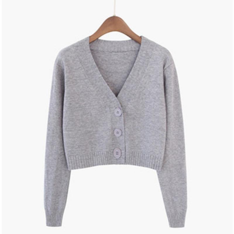 Fashion Short High Waist Long Sleeve Collar Women's Knit Cardigan Sweater Coat for Autumn Winter