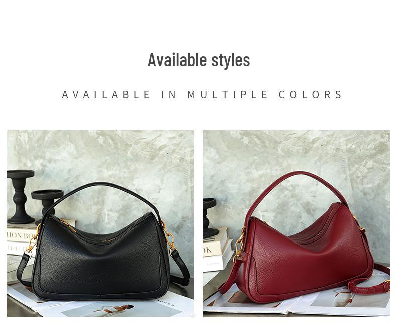 Spring 2025 Versatile One-Shoulder Pebbled Cowhide Boston Crossbody Bag for Women