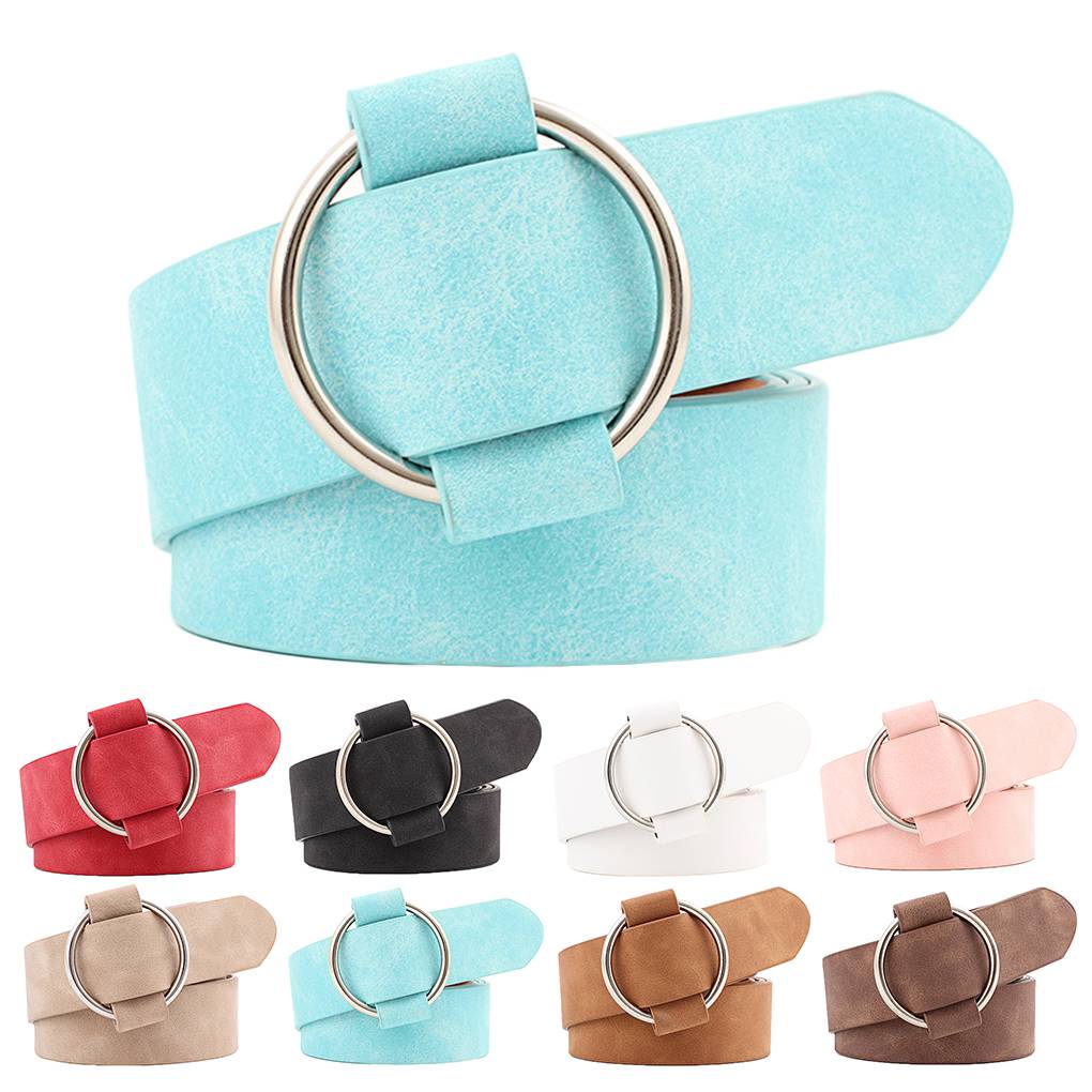 New High quality ladies fashion needle-free metal round buckle belt jeans