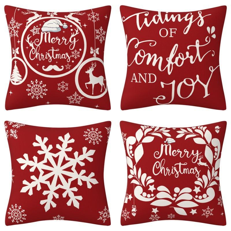 Weihnachts-Dekokissenbezug Leinen Festliches Weihnachtsthema Elch Schneeflocke Rückenlehne Wohnzimmer Sofa Dekoration Kissen Kissenbezug